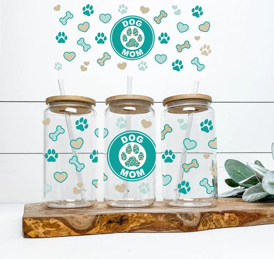 Dog Mom Teal Libby Glass Cup